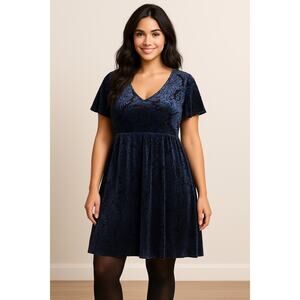 Torrid Blue Floral Velvet Burnout Dress - Size 4X